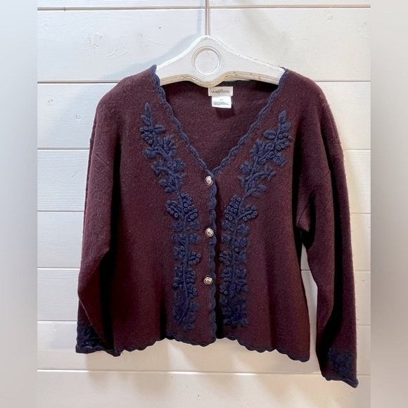 ❣️LAURA PETITES Burgundy Vintage Wool Cardigan - Size S - Picture 1 of 8
